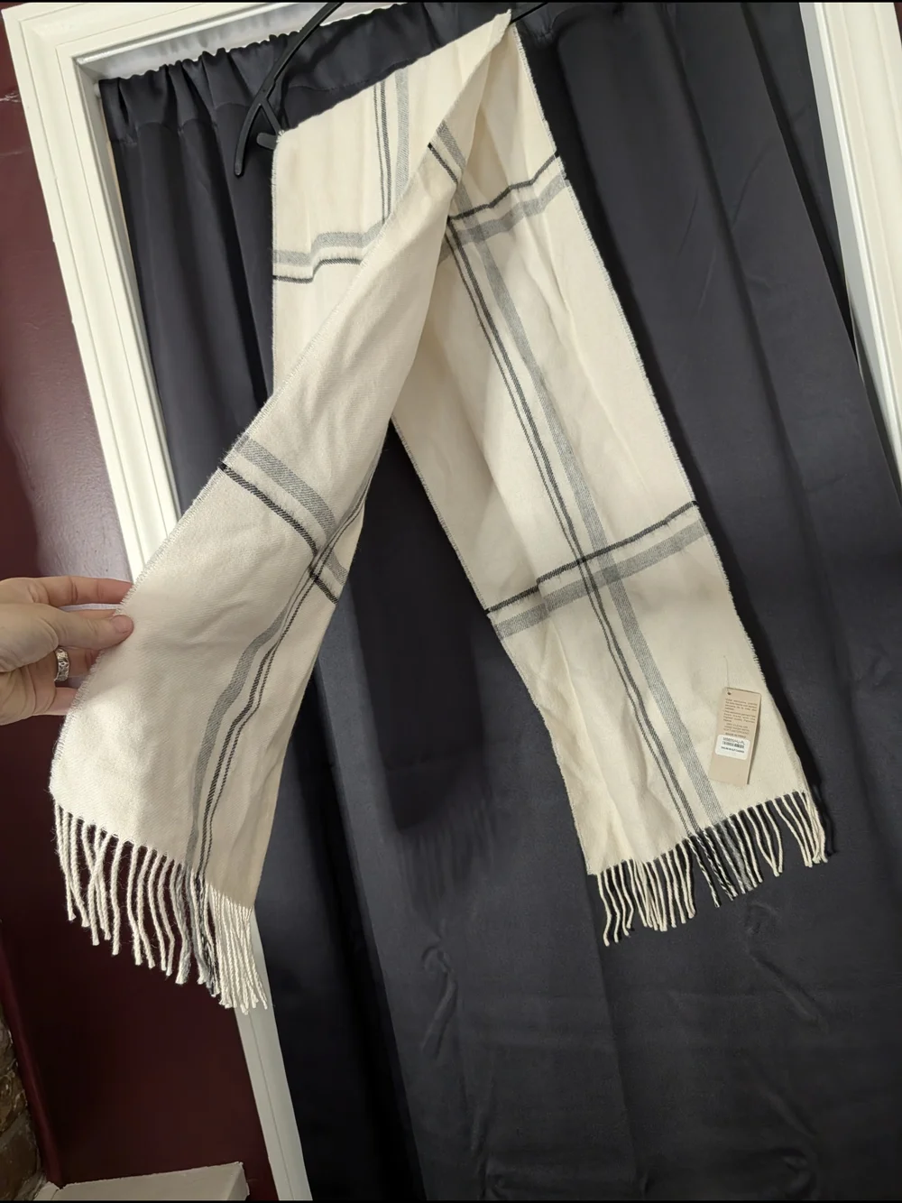 Baby Alpaca Made In Peru Cream White Plaid Nova Check Fringe Scarf W Tags